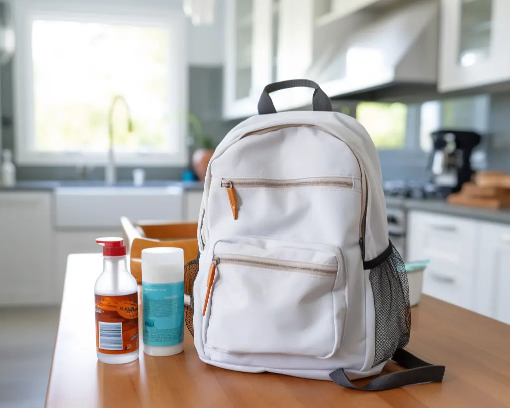 preparing to wash your backpack with cleaning tools