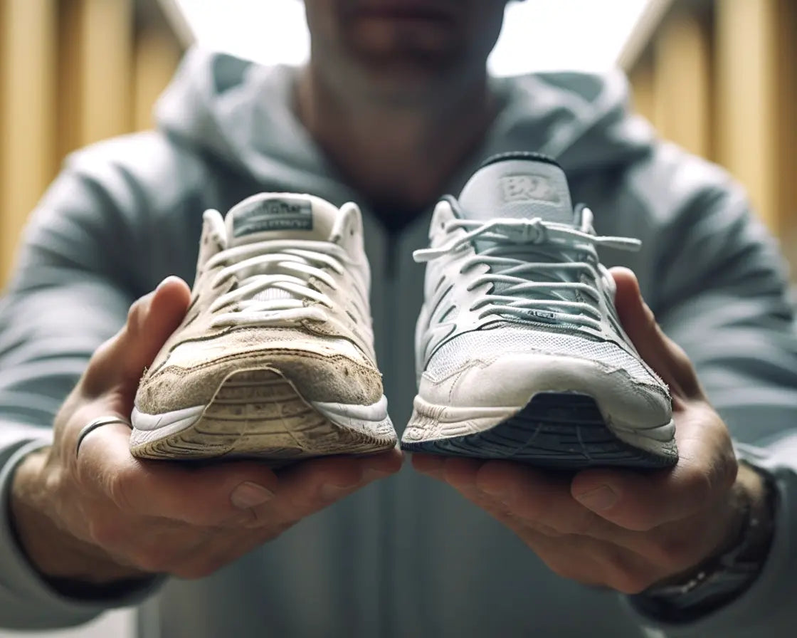 a man holding a pair of smelly shoes